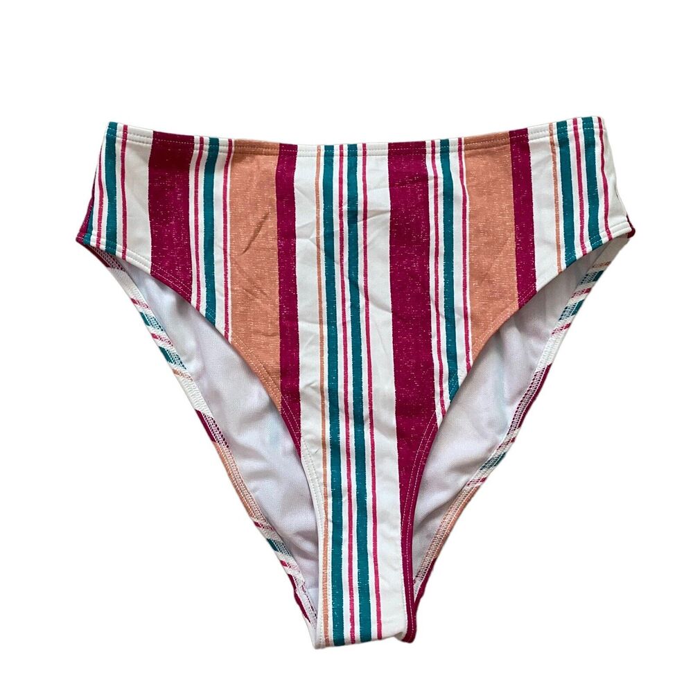 Roxy Medium Bikini Bottom High Waisted Striped Nw… - image 1